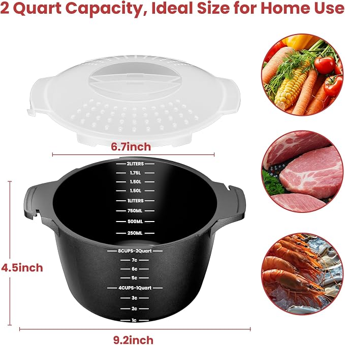 Large Microwave Cookware Steamer 2 Quart Vegetable Cooker for Cooking | Microwave Cooker with Food Container, Removable Filter and Lockab - BPA Free, Dishwasher Safe