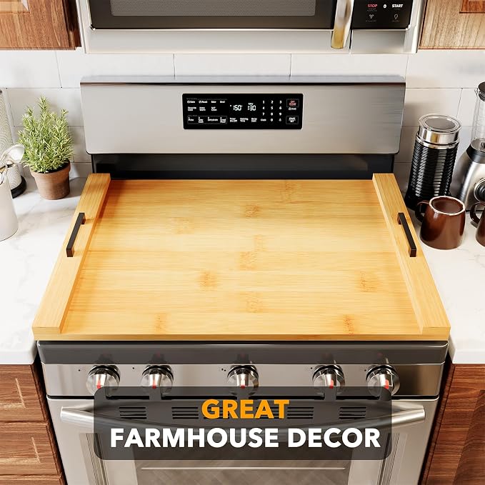 SpaceAid Noodle Board Stove Kitchen Cover with Handles, Top Covers for Gas Burners and Electric Stove, Oven Decor Accessories Wood Tray for Countertop, Natural Bamboo