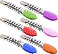 HINMAY Small Tongs with Silicone Tips 7-Inch Mini Serving Tongs, Set of 6 | Green Red Blue Purple Pink Orange