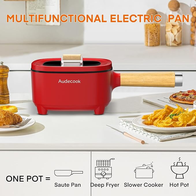 Audecook 2L Hot Pot Electric, Non-Stick electric pot, Portable Pot lazy | Dual Power Control Electric Pot For Cooking Steak, Egg, Ramen, Oatmeal & Soup | Portable Pot for Dorm, RV, Travel & Camping