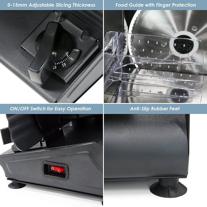 Elite Gourmet EMT-625B Deli Meat Slicer, Adjustable Thickness, 7.5" Black | Removable stainless steel blade slices cold cuts, hard cheese, vegetables & bread - ultimate precision slicing
