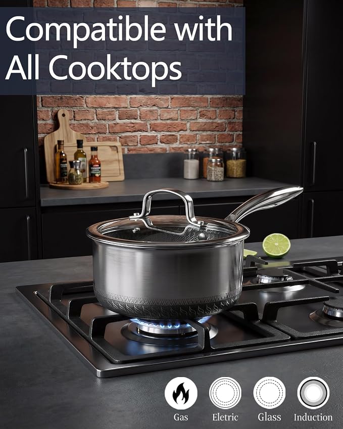 USELUCK Nonstick 2-QT Saucepan with Glass Lid,Stainless Steel Pot