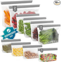 IDEATECH 12Pack Food Storage Bags Dishwasher Safe, BPA Free Gallon Freezer Bags, Reusable Snack Bags, Leakproof BPA Free Reusable Baggies for Lunch,Travel(2Gallon 4Quart 4Snack, Grey)
