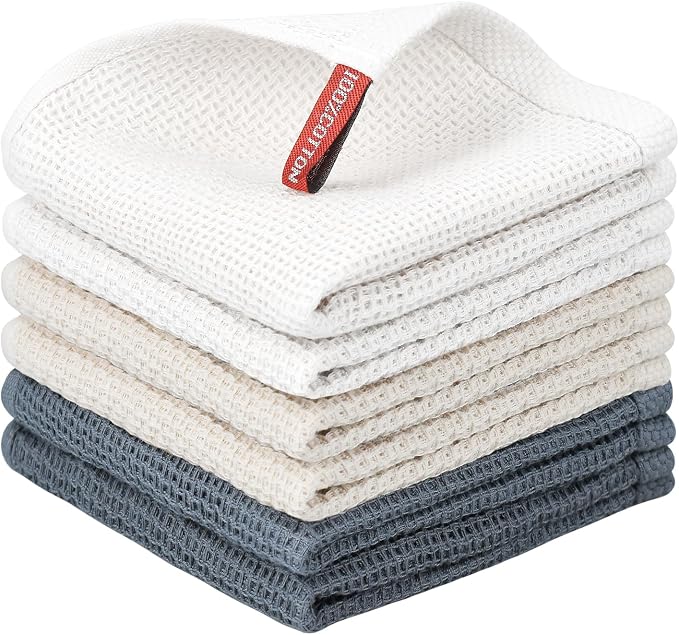 Nialnant 6 Pack Kitchen Dish Cloths, 100% Cotton Waffle Weave - 12x12 in | Dish Towels for Drying Dishes, Quick Drying Kitchen Towels, Soft Absorbent Dish Rags