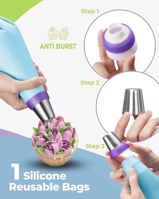 Kootek 48 Russian Piping Tips Set Frosting Piping Kit for Beginners & Pros | Piping Bags and Tips Set, Cake Decoarting Supplies Kit, 12+2 Piping Tip, 30+1 Pastry Bags, for Cupcake Cookie Cake Decorating