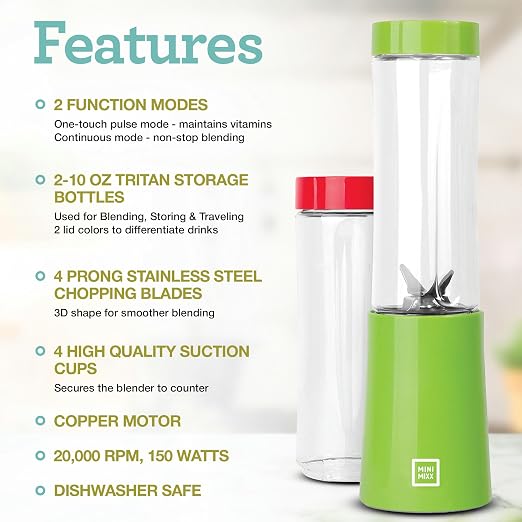 Euro Cuisine MM1R Personal Blender - Compact & Portable Smoothie Blender, Mini Blender Cup for Smoothies, Shakes, Baby Food,Single Serve Blender - Red