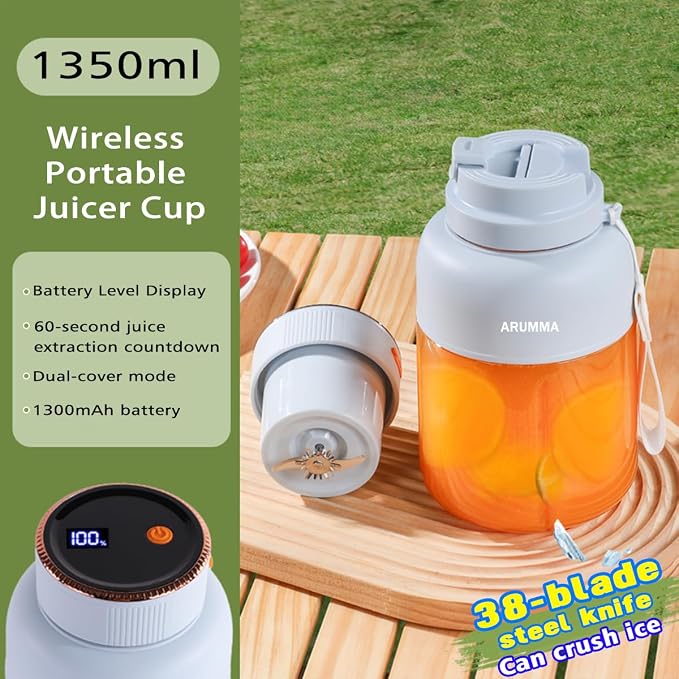Portable Juice Cup Blender for Smoothies Shakes Fruit Crush Baby Food Maker with Screen 47oz 1350ML USB Cordless Powerful Blades Blending Portable Smoothie Blender for Small Ice Kitchen Outdoor