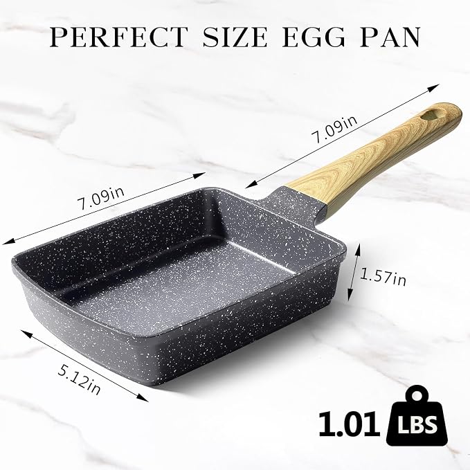 GiPP Tamagoyaki Egg Pan - 5" x 7" Japanese Omelette Pans, Non Stick Frying Pan with Heat-Resistant Handle, Healthy Grey Granite Cookware, Compatible with All Stovetops, PFOS PFOA Free
