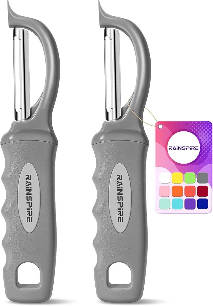 Rainspire Vegetable Peeler Potato Peelers for Kitchen, Sharp Stainless Steel Blades Veggie, Comfortable Handle Fruit Peeler, Carrot Peeler Apple Peeler Dishwasher Safe, Grey, 2-Pack