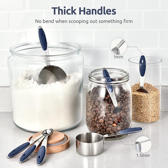 U-Taste Measuring Cups Spoons Set, 18/8 Stainless Steel, 10Pc/Midnight Blue | Upgraded Thickened Handle, Reinforced Welded Joints, Nested Stackable Design, Metal Measure Set for Kitchen Baking Cooking