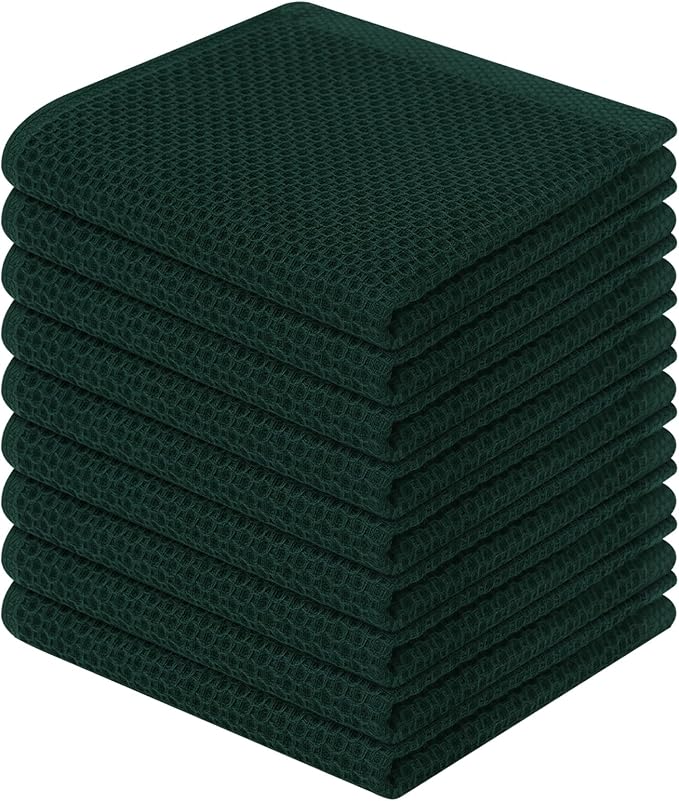 Homaxy 100% Cotton Waffle Weave Kitchen Dish Cloths, 9-Pack, Blackish Green | Ultra Soft Absorbent Dish Towels, Quick Drying Dish Rags with Hanging Loop, 12 x 12 Inches