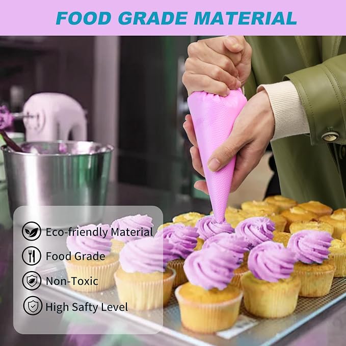 firstake Disposable Piping Bags 100pcs, 16 Inch Large Pastry Bags for Cake | Burst-Resistant Thickened, Food Grade Clear PE, Non-Slip Grip, Fewer Refills, Tipless for Frosting, Cookies, Royal Icing