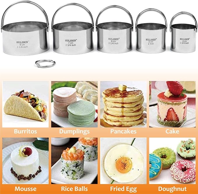 HULISEN 5-Pc Biscuit Cutters, Pastry Scraper, Dough Blender, Silicone Mat | Stainless Steel, Dishwasher Safe, Etched inch/cm Markings, Gift Package, Ergonomic Rubber Grip, Professional Baking Tools