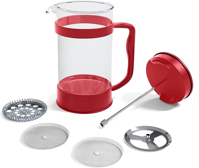 Utopia Kitchen Borosilicate Glass French Press Coffee Maker 34 Oz, Red | Heat-Resistant Cafetiere & Tea Maker, Thickened Glass Coffee Press for Travel and Camping