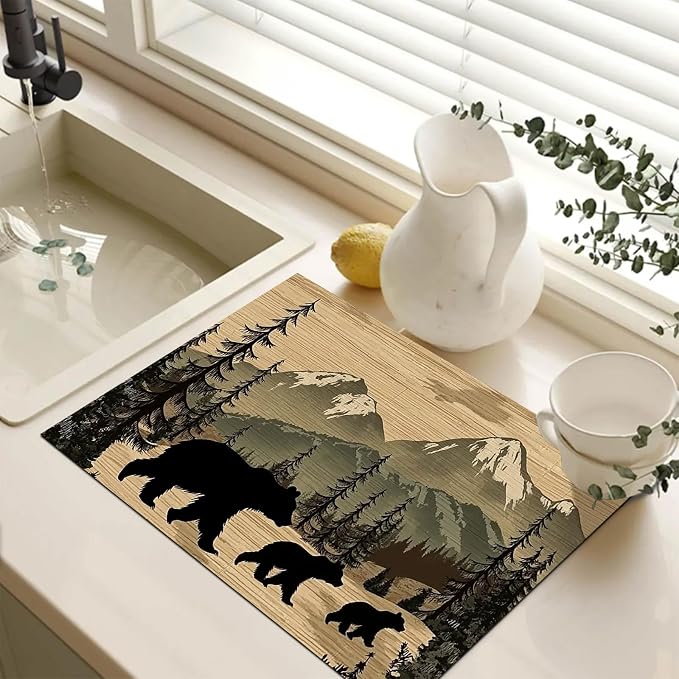 HOMETITUTE Mountain Bear Stove Cover 28x20 Heat Resistant Diatomite Mat