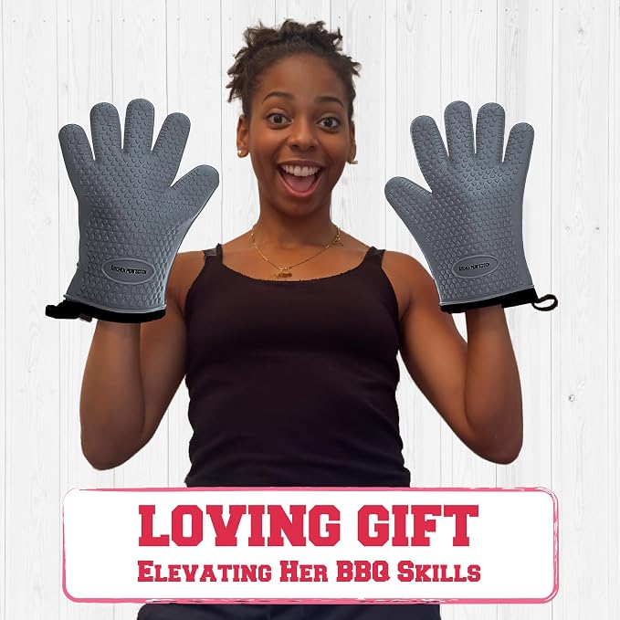 KITCHEN PERFECTION Silicone Smoker BBQ Gloves - Heat Resistant Oven Mitts | Made For Women, Waterproof, 5-Finger Design For A Better Grip, For Meat Smoking, Grilling, Cooking, Frying Turkey, Grill Gift