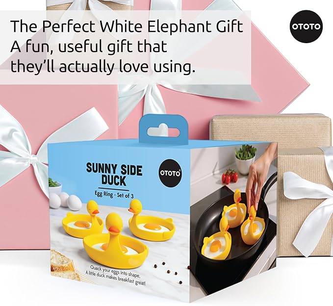OTOTO Egg Rings 3 Pack - Silicone Egg Separators with Duck Holders, Egg Circle Mold Set, Egg Ring for Sandwiches, Pancake Molds & Fried Eggs, Unique Kitchen Gadgets, Fun Gifts (Sunny Side Duck)