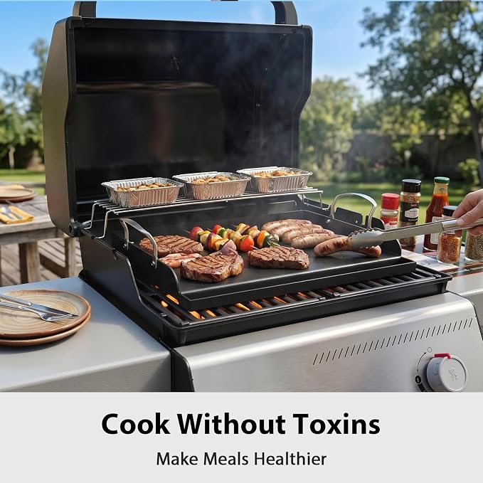 Utheer Cast Iron Griddle, Pre-Seasoned, Nonstick, 17 x 13 in Flat Top | For outdoor grilling, breakfast, camping and tailgating, with grease groove and high sidewalls for easier cleanup