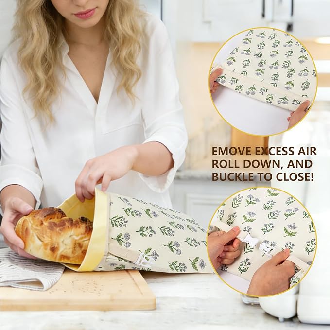 Reusable Beeswax Bread Bags for Homemade Bread & Sourdough, 2-Pack XL Airtight Food Storage Bags, Organic Cotton Linen Covers - Freezer-Friendly Freshness Preservation Keeps Fresh Longer