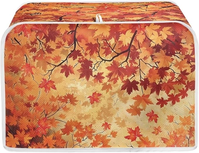 Fall Maple Leaves Print 2 Slice Bread Toaster Cover Bakeware Protector Kitchen Accessories Appliance Dust Cover for Thanksgiving, Kitchen Decor Toaster Oven Covers