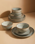 Stoneware Dinnerware Sets Service for 4, 12 pcs Reactive Glaze Plates and Bowls Sets, Handmade Ceramic Dish Set, Highly Chip and Crack Resistant Modern Plate Set, Green Wheat