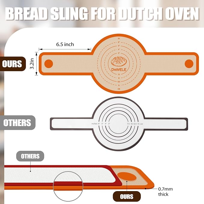 Silicone Bread Sling, Sourdough Transfer, Nonstick, 2 Pack Oval and Round | Easy Cleanup & Reusable Baking Mats, Sour Dough Tools & Supplies for Dutch Oven, Orange