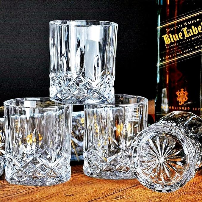 GLASKEY Whiskey Glasses Set of 4,Rock Glasses,11 oz Lead-Free Crystal Bourbon Glass,Old Fashioned Glass for Bourbon,Cognac,Irish Whisky,Personalised Whisky Glass Gift Set for Men,Dad,Brother