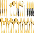 Astercook 24-Piece Silverware Set with Steak Knives Gold Flatware Set for 4 Food-Grade Stainless Steel Cutlery Set Mirror Polished Utensils Set Include Spoons and Forks for Home Kitchen Restaurant