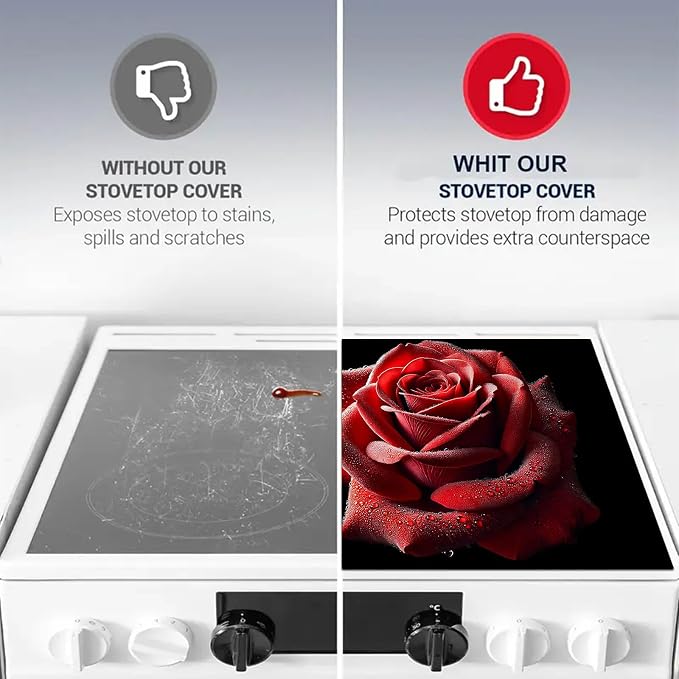 HOMETITUTE Red Rose Bloom Stove Top Cover 28x20 Diatomite Mat