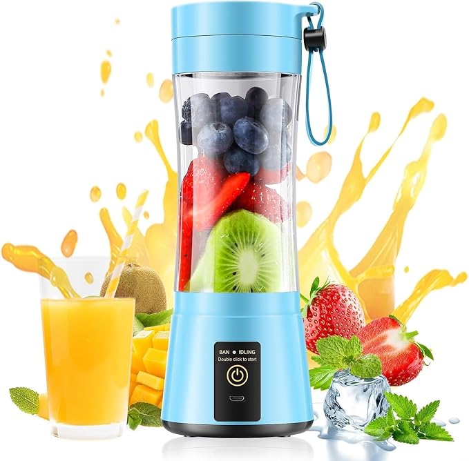 Portable Personal Size Mini Blender - Small Blender Make Smoothies & Shakes | Small Blender with 6 Stainless Steel Blades, BAP-Free, Easy Clean, Powerful Blending Freshly Squeezed in Sports/Office/Gym
