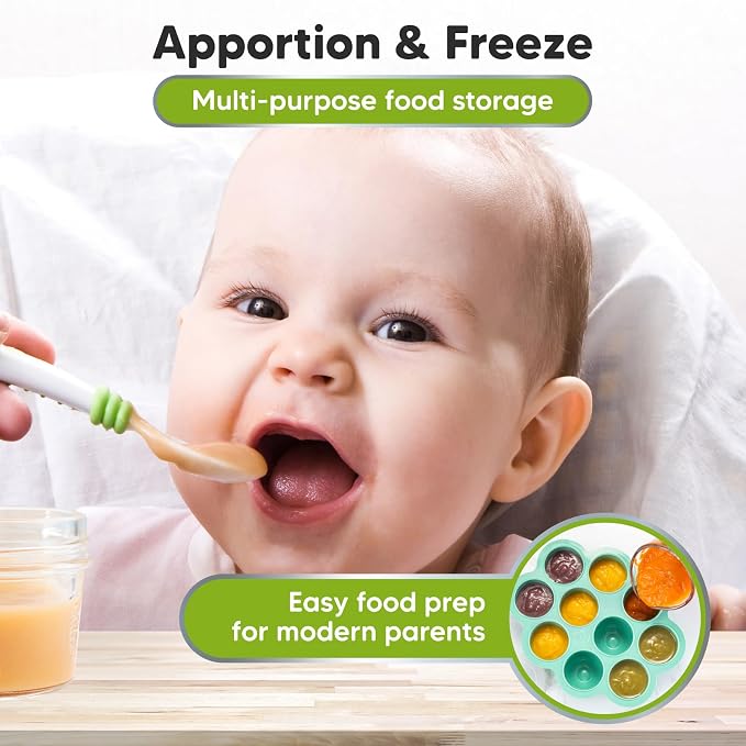 KeaBabies Silicone Food Freezer Trays with Lid, 2oz x 10 Pods(Alpine Green) | Baby Food Storage Containers, Easy Puree Meal Prep, Breast Milk Silicone Freezer Molds, Dishwasher, Microwave Safe, BPA-Free