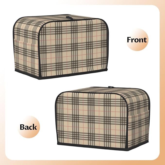 Toaster Cover 2 Slice with Plaid Pattern Dustproof Bread Maker Cover Fingerprint Bakeware Protection Wide Slot Toaster Bag Reusable Kitchen Small Appliance Cover