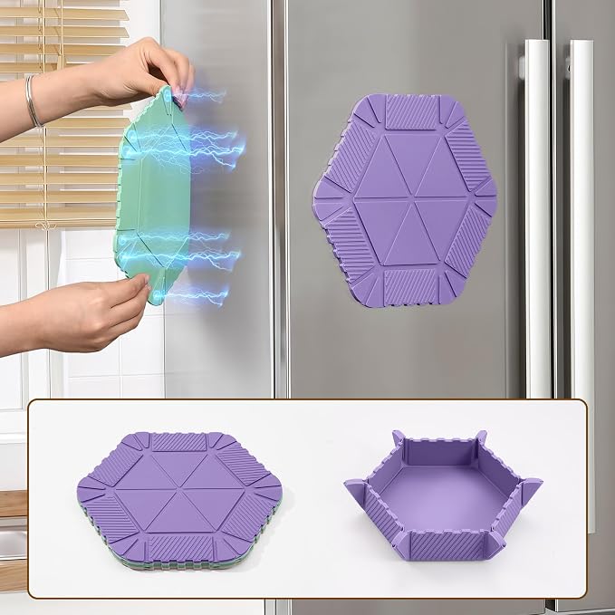 Magnetic Silicone Trivet Mat - Heat Resistant Hot Pad for Hot Dishes, Pots & Pans, Non-Slip Table & Countertop Protector (Purple, Hexagon)
