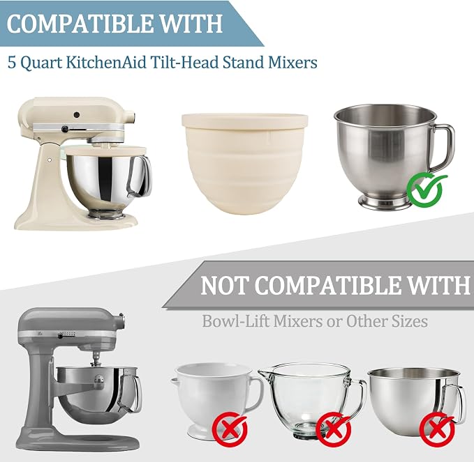 Foldable Silicone Bowl Liners for KitchenAid Tilt-Head 5 Qt Stand Mixers | 3-Pack Thicker 2mm Bowl Inserts with Lids, Cold/Heat-Resistant, Kitchen Aid Mixer Accessories and Attachments for Baking