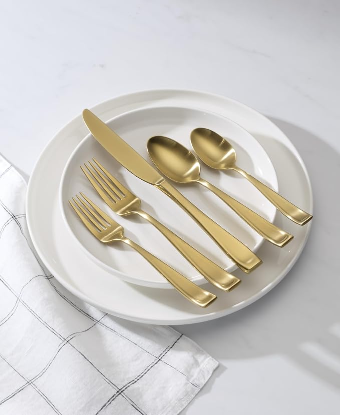 Oneida Moda Gold Satin 20-Piece 18/10 Silverware Set for 4, Flatware | satin finish, dishwasher safe | includes knives, forks, and spoons | heavy duty, cutlery set for kitchen and dining, utensils