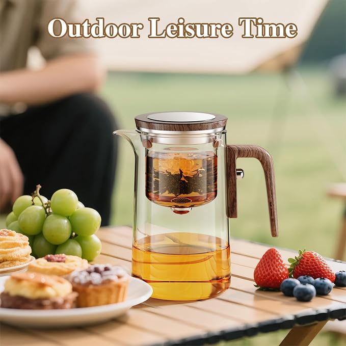 Enchanti Tea Pot, One Touch Glass Teapot with Infuser, Tea Maker for Loose Leaf Tea, Tea Gifts Set -27oz/800ml