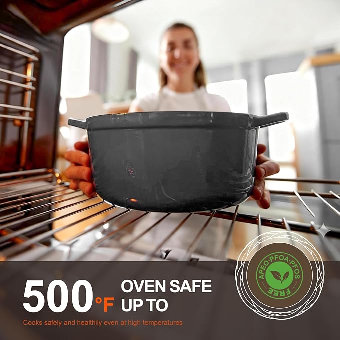Overmont Enameled Cast Iron Dutch Oven - 5.5QT Pot with Lid Cookbook & Cotton Potholders - Heavy-Duty Cookware for Braising, Stews, Roasting, Sourdough Baking Grey