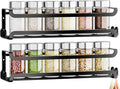 LUCYCAZ 2 Pack Wall Mounted Spice Rack for Spice Jars & Seasonings (Black) | 8 Metal Hooks, Space-Saving,Screw or Adhesive Spice Shelf Hanging,for Kitchen Cabinet,Pantry Door,RV,Camper Spice Orgnaizer