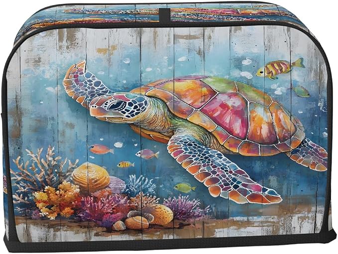 4 Slice Toaster Cover Colorful Sea Turtle Toaster Covers Four Slice Wide Slot Waterproof and Dustproof Covers for Wide Slot Toasters and Small Appliances Kitchen Decor Gifts