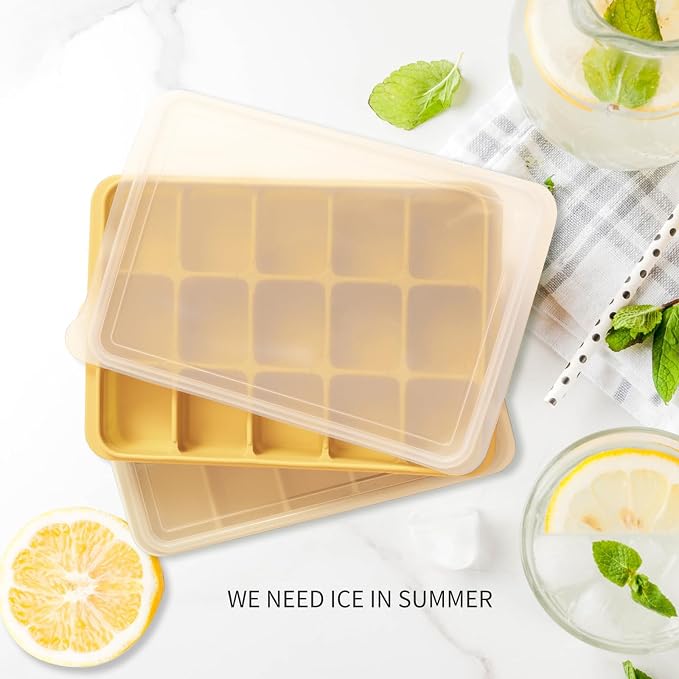 Tvmania Ice Cube Trays Set of 2, 15-Cube Silicone Molds with Removable Lids | Stackable, easy release, BPA-free, reusable, for freezer and whiskey