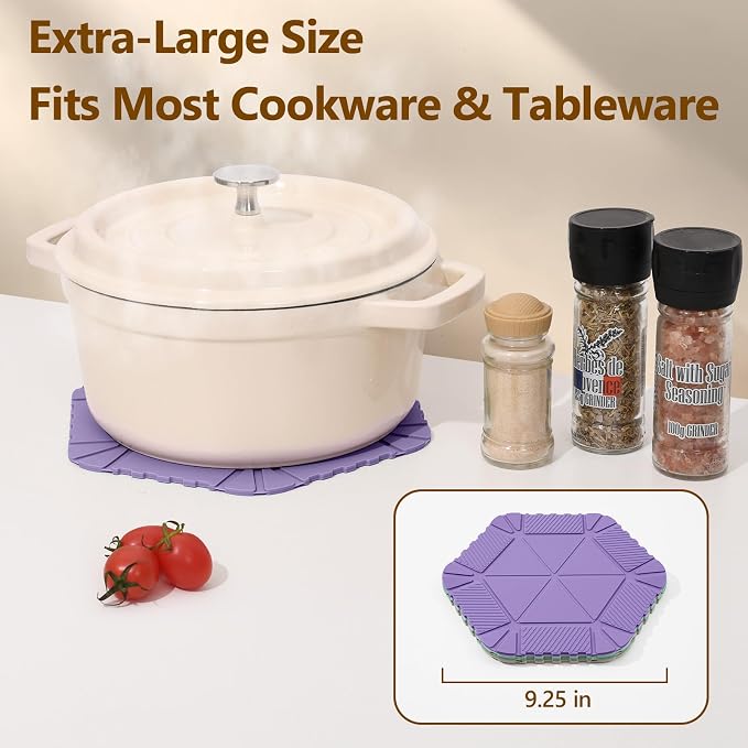 Magnetic Silicone Trivet Mat - Heat Resistant Hot Pad for Hot Dishes, Pots & Pans, Non-Slip Table & Countertop Protector (Purple, Hexagon)