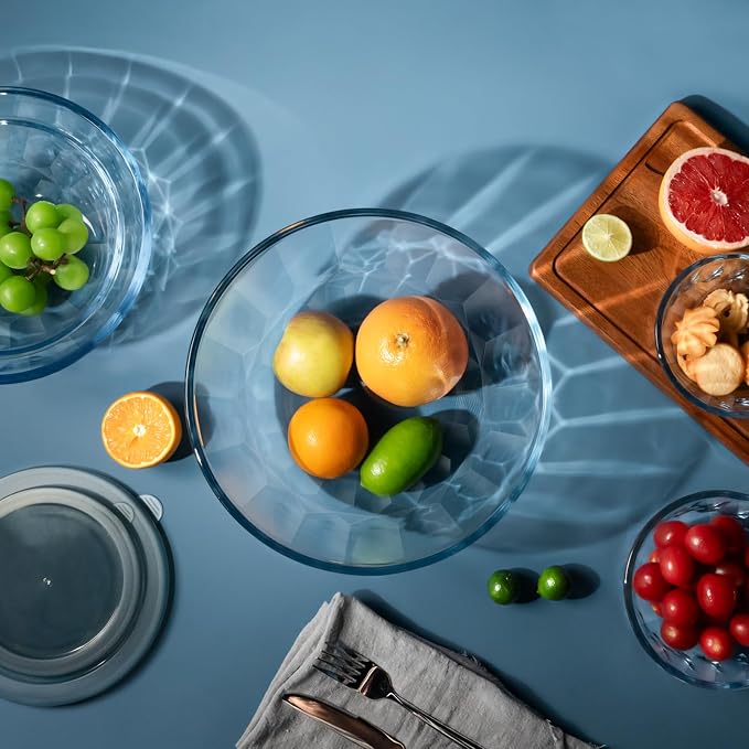 Glass Mixing Bowls with Airtight Lids, 5 PCS Thick Glass Nesting Bowls | Serving bowl For Kitchen Baking, Meal Prepping and Salad, Bpa Free Dishwasher Microwave and Oven Safe, 0.5/0.8/1.6/2.7/4.4 Q