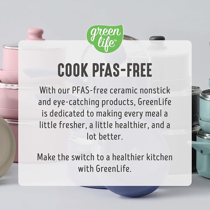 GreenLife 16pc Ceramic Nonstick Pots & Pans Cookware Set, Blush Pink | PFAS-Free Nonstick Coating, Stockpot, Frying Pans, Saucepan, Sauté, Induction Ready, All Stovetop Compatible, Dishwasher Safe