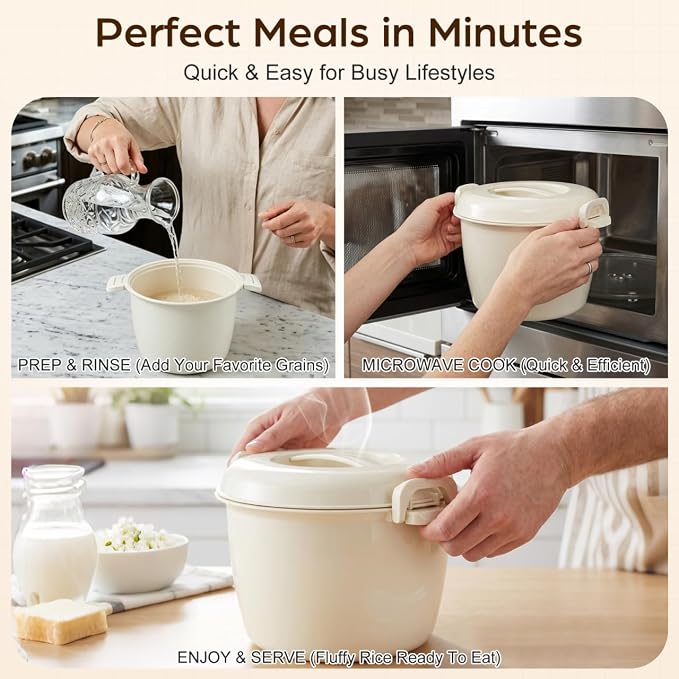 DOITOOL Microwave Rice Cooker 2.75 Quart Rice Steamer Cooker & Microwavable Pasta Maker with Steam Release Vent - 10 Cups Large Vegetable Steamer Bowl -, Dishwasher Safe