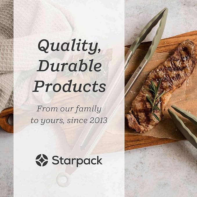 Starpack Get a Grip Silicone Kitchen Tongs (12 Inch) - LFGB Non Toxic, 600°F Heat Resistant, BPA-Free - Heavy-Duty Stainless Steel, Locking - Dishwasher Safe for Nonstick Cookware Sage Green