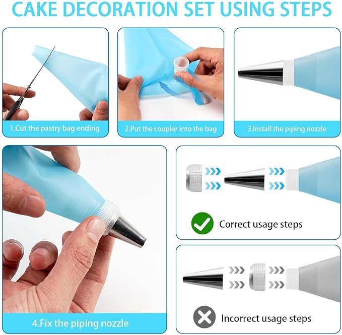 Piping Bags and Tips Set, Reusable Cake Decorating Kit | Beginner-Friendly for Home Bakers Using Icing Bags and Tips to Frost Cakes, Cupcakes, Cookies, Pastries and Desserts at Home
