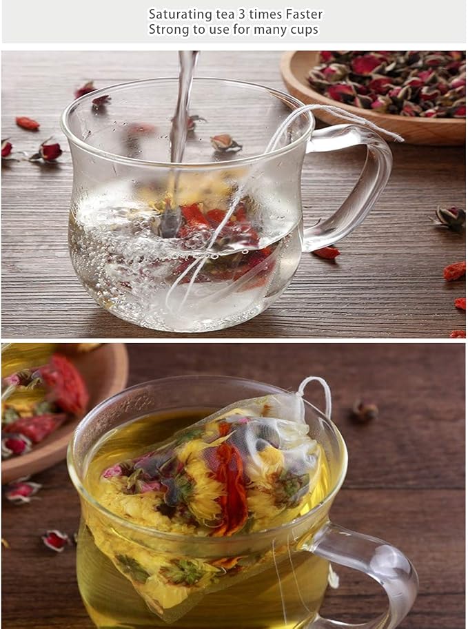 100 Pcs Empty Tea Filter Bags for Loose Tea Herb Spice Small Mesh Drawstring Seal Infuser Strainer Bags (2.36x3.1inch)