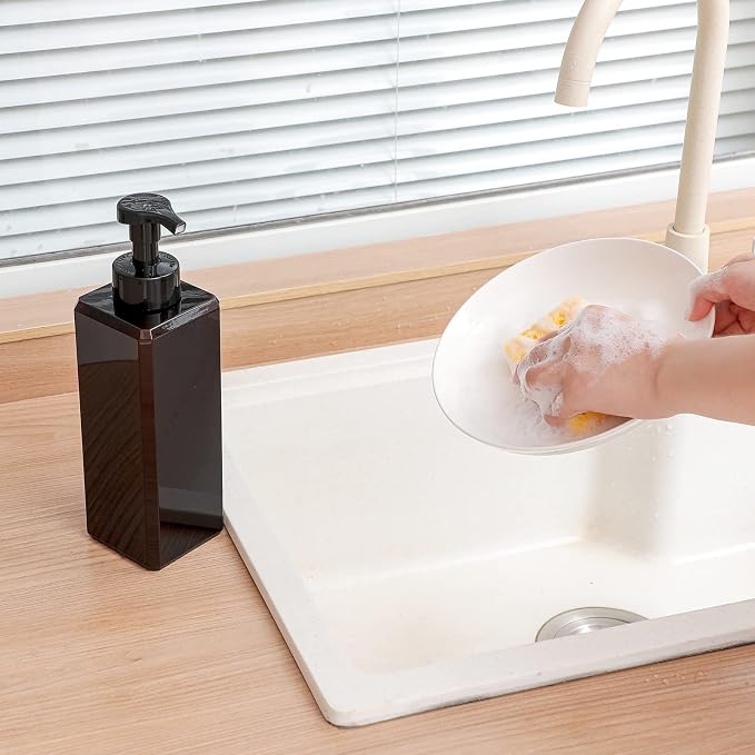 Foaming Soap Dispenser, 34oz Plastic Refillable Pump Bottle, 2 Pack, Amber | Hand Dispenser for Liquid Soap, Shampoo & Body Wash – Saves Soap with Rich Foam, Reusable, Easy to Refill, BPA-Free