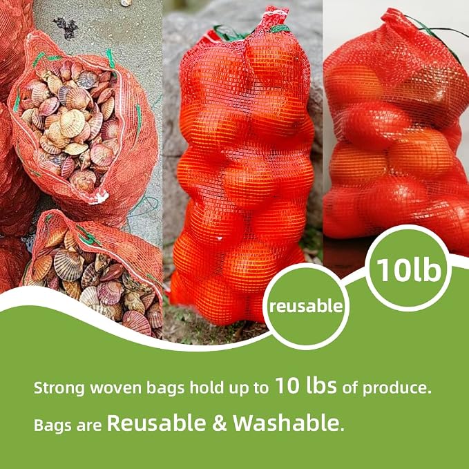 10 lb Mesh Onion Bags, 11"×18" Mesh Produce Bags Hanging Reusable Breathable Vegetable Storage Net Bag with Drawstring for Onions Potatoes Citrus Crawfish, Red (Pack of 10)