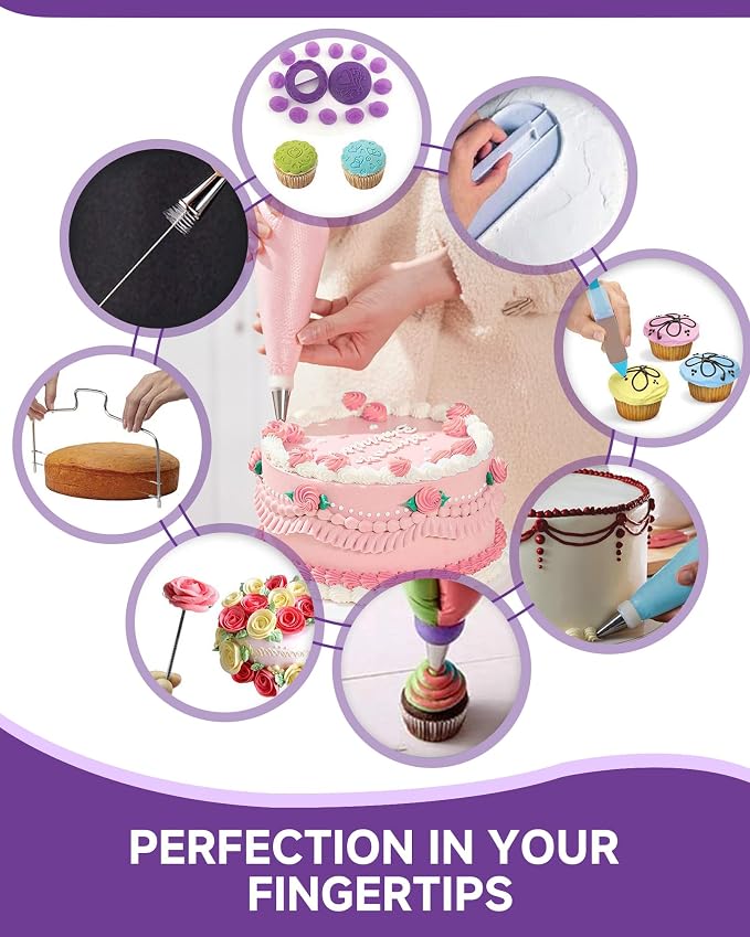 Cake Decorating Supplies Kit for Beginners, Set of 137 | Revolving Cake Turntable, 2 Spatulas, 3 Icing Comb Scraper, Leveler, Piping Bags and Tips Set, 64 Piping Tips with Book